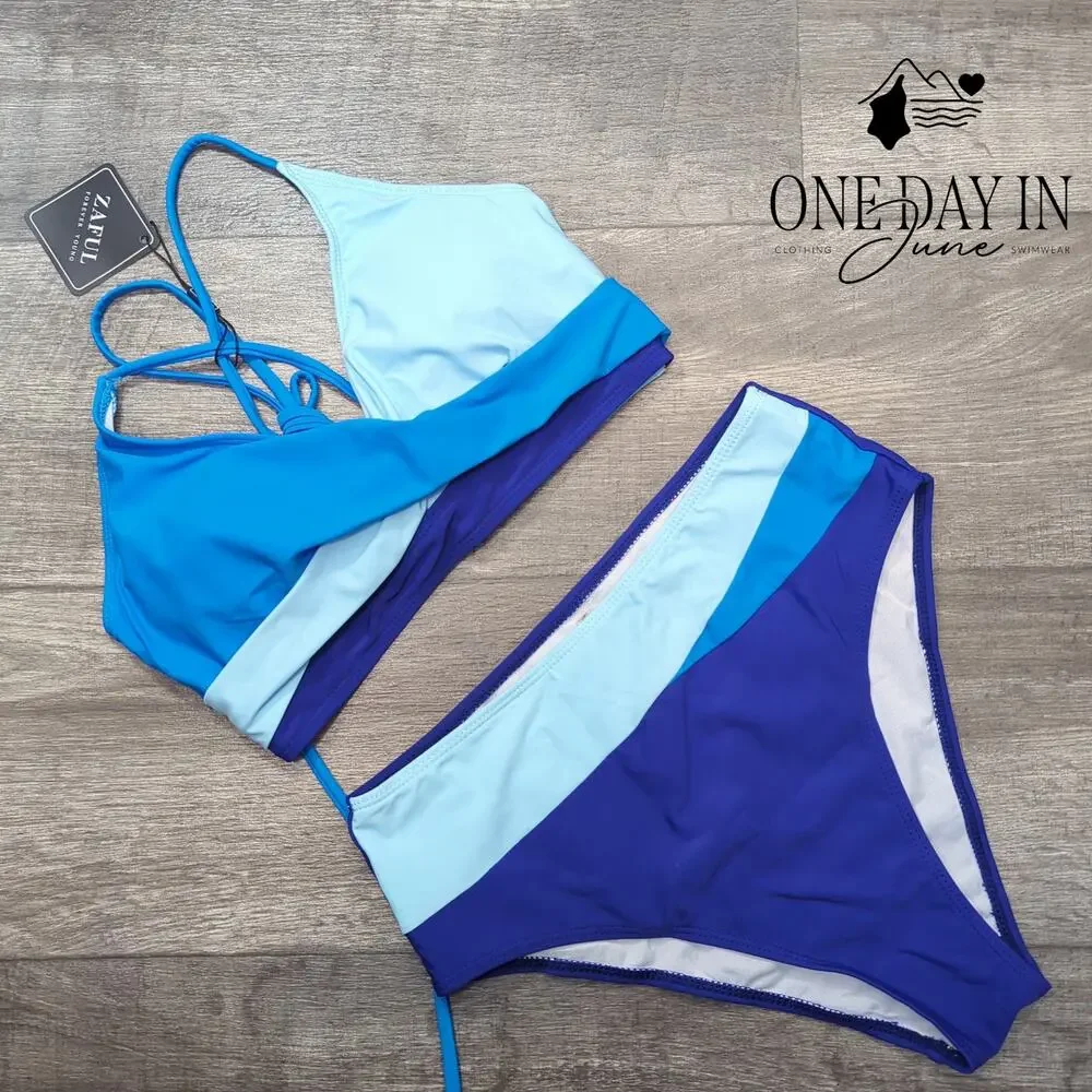 Zaful Lace Up Back High Waist Bikini Swimsuit Size M